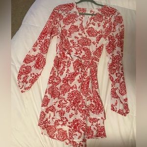 V Neck Baggy Sleeve Waist Tie Double Layer Ruffle Hem Short Mini Dress Romper